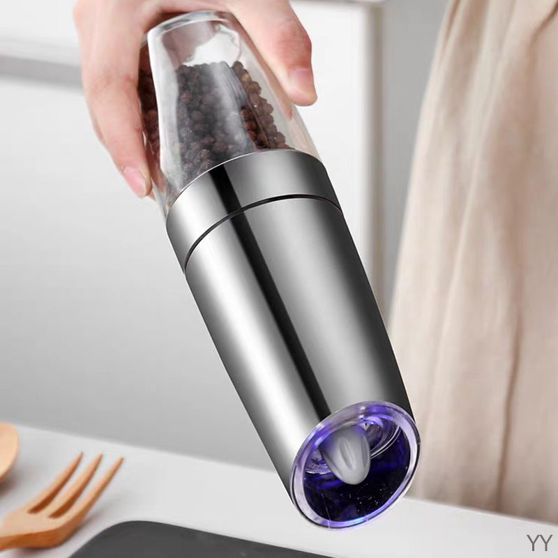 Electric Gravity Pepper Grinder Salt Mill Adjustable Coarseness Automatic Pepper Mill Grinder Battery Powered with Blue Light