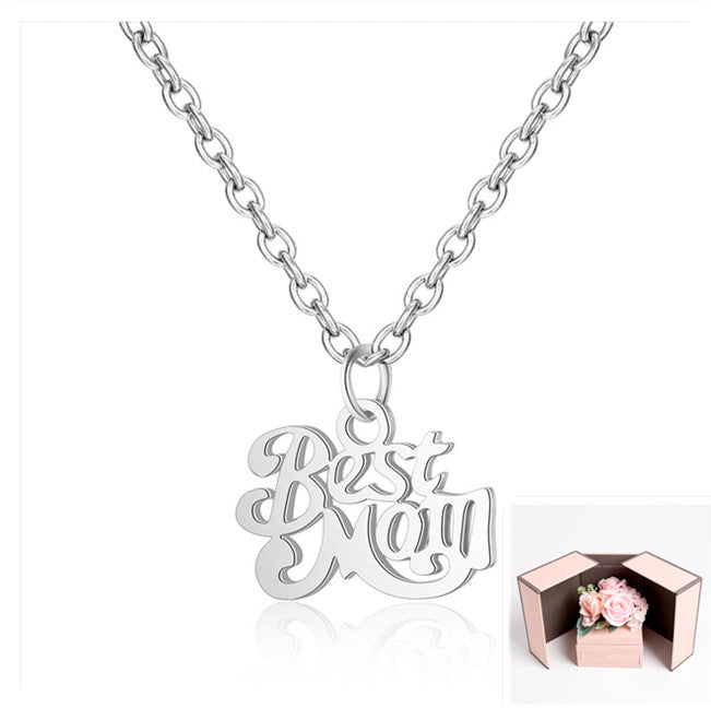 Stainless Steel Best Mom Charm Necklace Family Mother Pendant