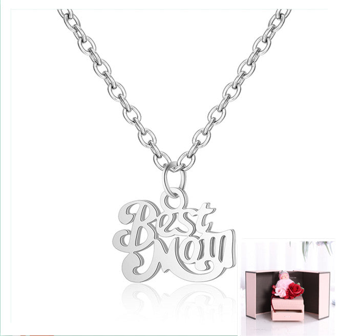 Stainless Steel Best Mom Charm Necklace Family Mother Pendant