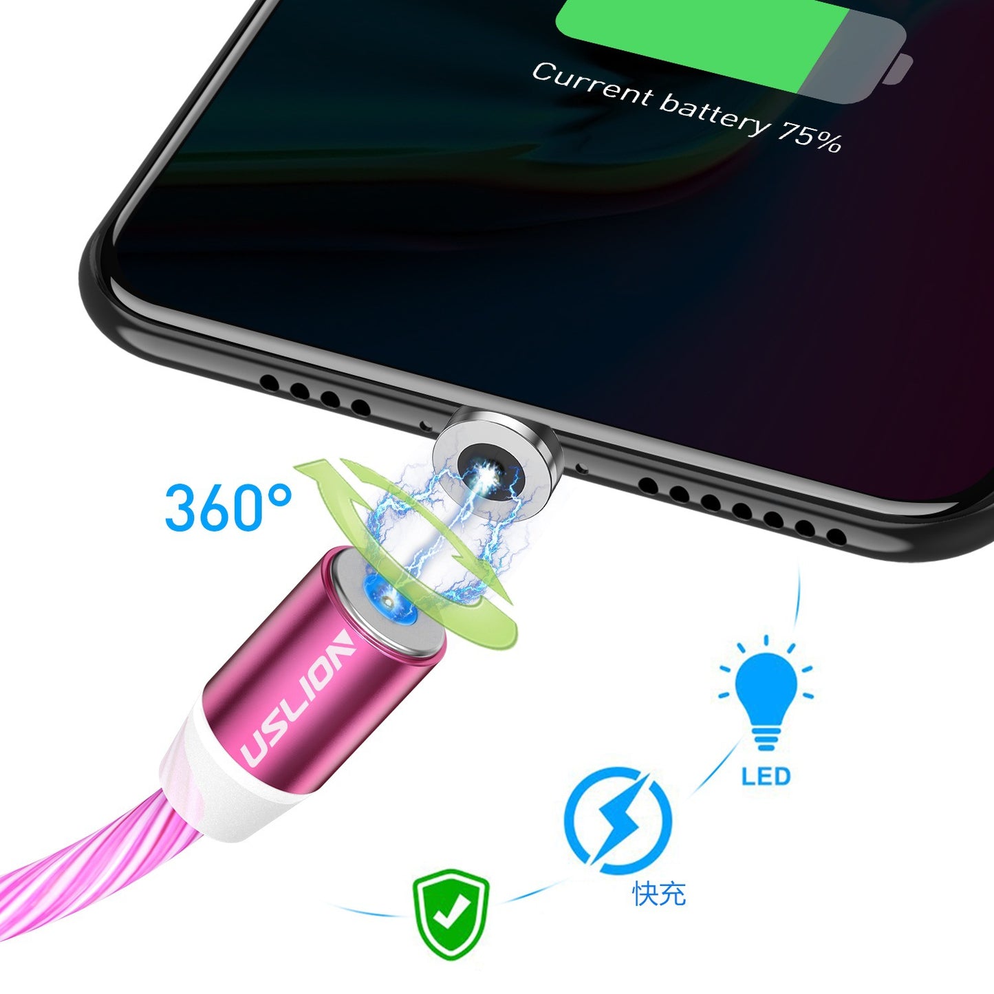 LED Magnetic USB Phone Cable Micro Type C Charger Fast Charging Magnet Charge Cord