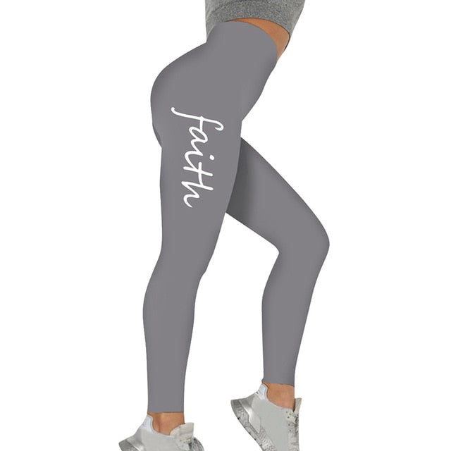 Black Fitness Push Up Leggings Women Elastic Slim Sports Letters Print Leggings