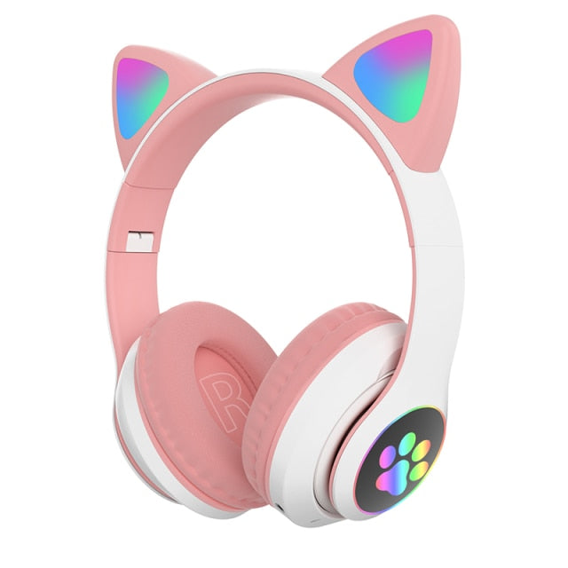 High Qulity RGB Cat Ear Headphones Bluetooth 5.0 Bass Noise Cancelling Kids Girl Headset Support TF Card With Mic Gift Brace